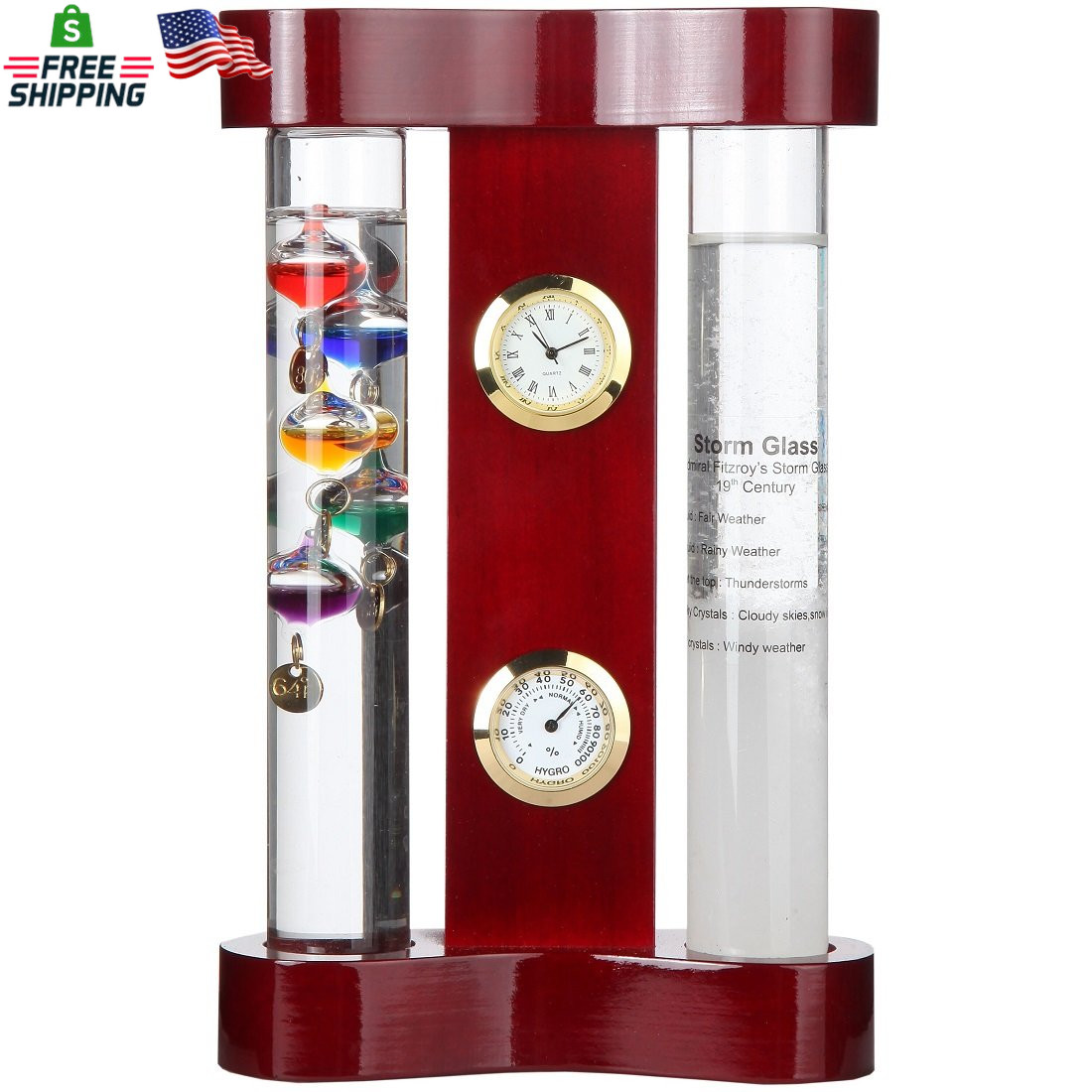 With Galileo Thermometer, Precision Quartz Cl