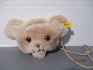 VINTAGE STEIFF TEDDY BEAR HEAD PURSE WITH EAR TAG