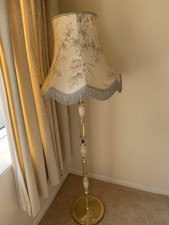 Vintage look standard Lamp. Green floral shade, marble and gold effect stand.