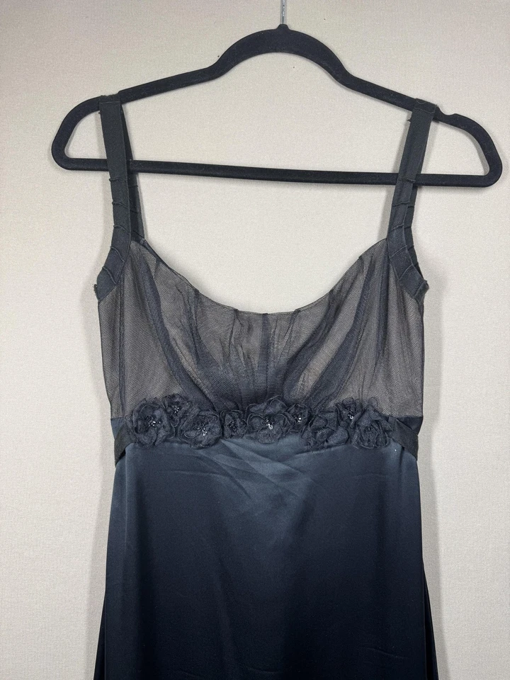 Vera Wang Dress Small Black Sheer Floral Beaded Maxi Gown Evening Y2K Vintage - Image 3 of 4