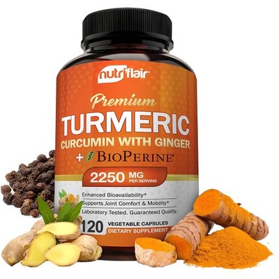 Turmeric Curcumin with Ginger - 2250mg,120 Caps for Joint & Digestive Health