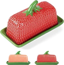 Cute Butter Dish With Lid For Countertop Strawberry Ceramic Butter Container Kee