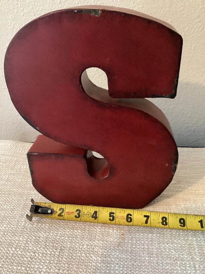 Rustic Red Country Farmhouse Metal  “S” 12 Inch Hanging Decor - Image 3 of 4