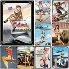 Vintage Pinup Military Girls Metal Tin Sign Plaque Plate Retro Wall Art 12x16