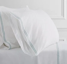 Hudson Park "Italian Linens" Cotton Percale, KING, Flat Sheet, White & Opaline