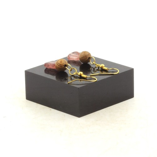 Boucles D'oreilles Perles Pietersite USA Et Bois 8 Mm - Monture Acier - Neuf Avec étiquette - Fabriqué En France