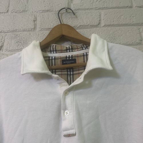 Burberry Brit Long Sleeve Polo Shirt Nova Check White Cotton Knight XL