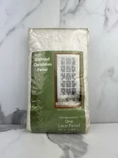 Lighted Snowflake Lace Curtain Panel 40 x 84 VTG Window Door  White Blue Lights