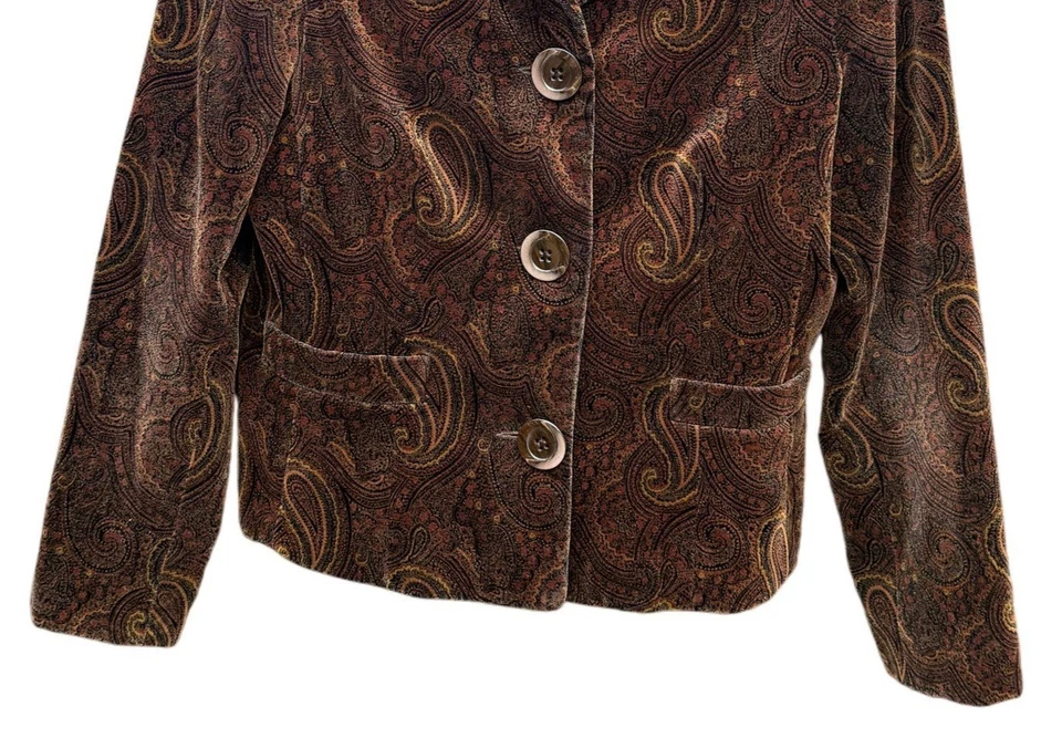 Chaqueta Blazer Elliott Lauren Mujer Paisley Pana Talla 10 Algodón Frontal Marrón Foto 3 de 4