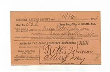 Selma Alabama Registry Return Receipt 1901 Post Office Department 