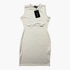 PrettyLittleThing Ribbed Bodycon Dress Sage Green Sleeveless UK 12 NWT