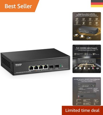 4 Port 2.5G PoE Switch mit 2 Port 10G SFP+ Slot, 4 x 2.5G Base-T Ports kompat...
