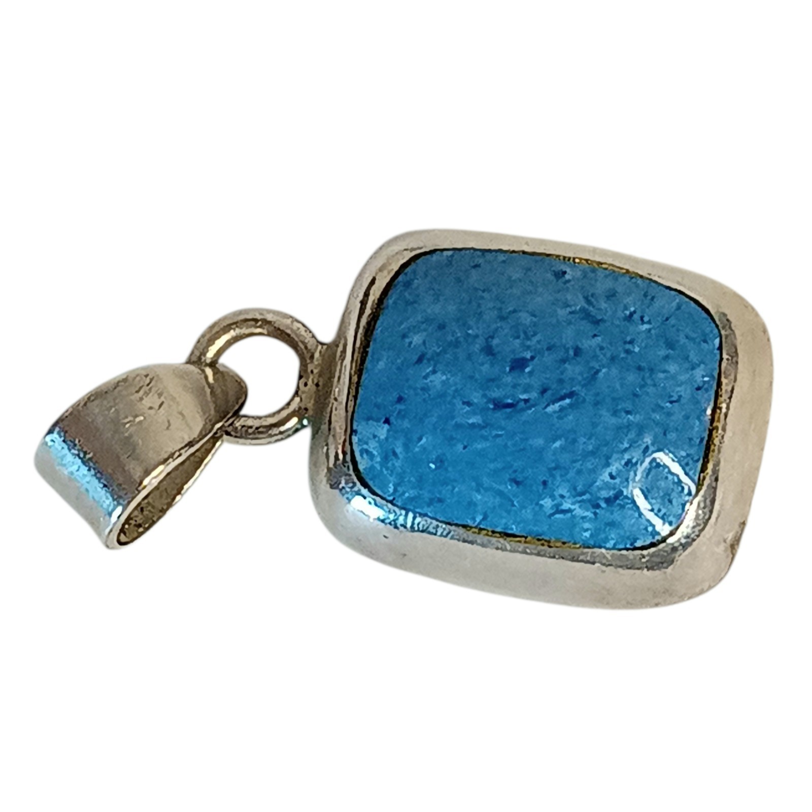 Large Sterling Silver Rectangle Blue Turquoise Co… - image 1