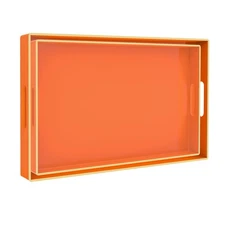 Set of 2 Orange Plastic Decorative Serving Trays with Handles for Ottoman