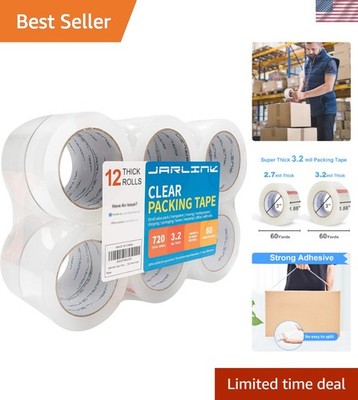 12 Rolls Clear Heavy Duty Packing Tape - 3.2mil Thick for All Your Packing Needs