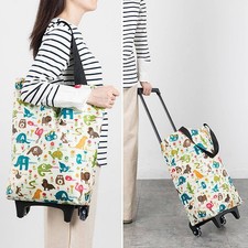 Foldable Shopping Trolley Tote Grocery Bags Shopping Cart Portable With Wheels