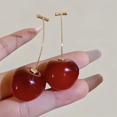 Acrylic Drop Earrings Red Cherry Fruit Pendant Sweet Lovely Party Women Jewelry