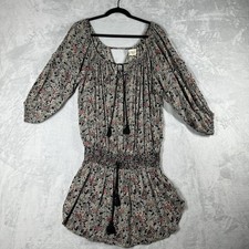 Denim Supply Ralph Lauren Blouson Mini Dress Womens Small S Floral Tasseled Boho