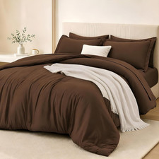 King Size Comforter Sets Brown, 7 Pieces Soft Bedding Set, All Season Lightweigh