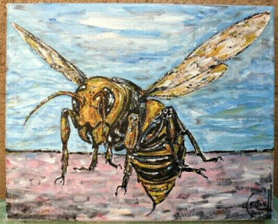 BEE HAPPY HORNET bug NEW insect Painting 8x10 canvas Original wow signed Crowell