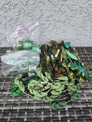 Lot Of DMC Anchor and Misc Floss Some VINTAGE 90% New Blow Out Sale Green Mix