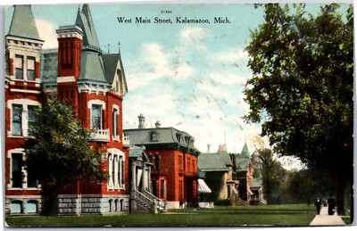 #ad Kalamazoo MI Michigan West Main Street View Homes 1912 Vintage Postcard $6.64
