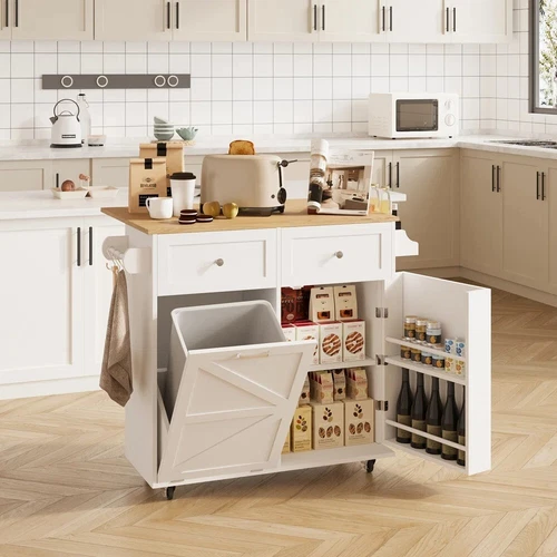 Rolling Kitchen Island Trolley Cart Storage Cabinet with 2 Drawers Rack Shelves - Picture 1 of 11
