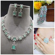Indian Bollywood Beautiful Silver Polish Plated Multicolor CZ AD 6 Set Necklace