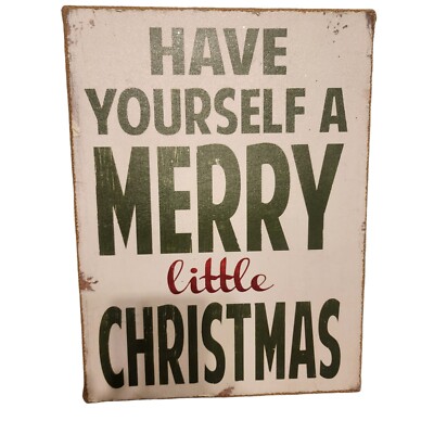 Christmas Sign Have Yourself A Merry Little Burlap Wood Rustic Tabletop 12'' X 16