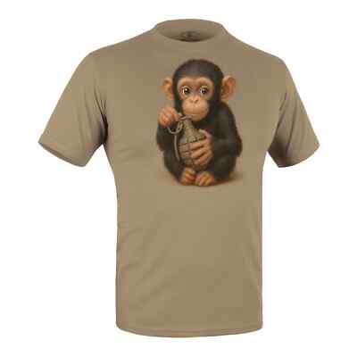 Monkey with Grenade Tactical T-Shirt Tan 499 Military Morale Graphic Ukraine