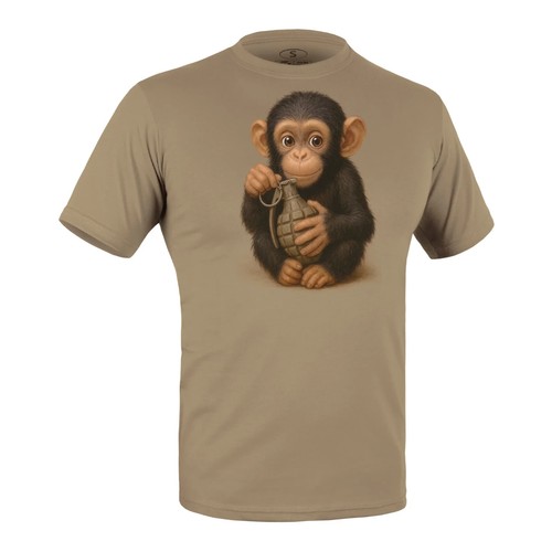 Monkey with Grenade Tactical T-Shirt Tan 499 Military Morale Graphic Ukraine