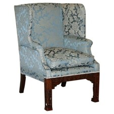 IMPORTANTE POLTRONA ANTICA CIRCA 1820 THOMAS CHIPPENDALE INTAGLIATA A MANO CON SCHIENALE ALARE