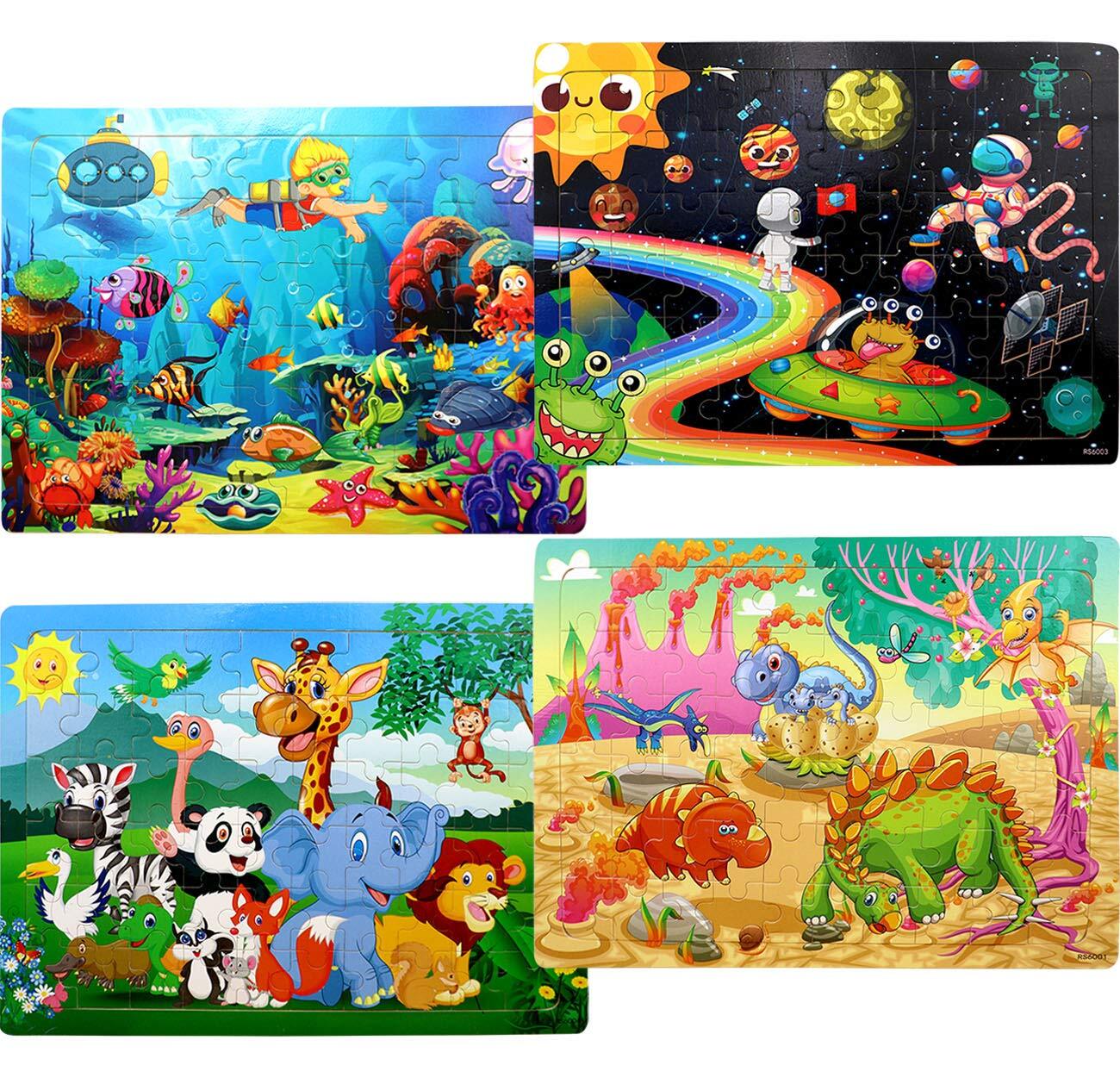 Puzzles for Ages 4-8 4 Pack Wooden Jigsaw Puzzles 60 Pieces Animal Dinosaur P...