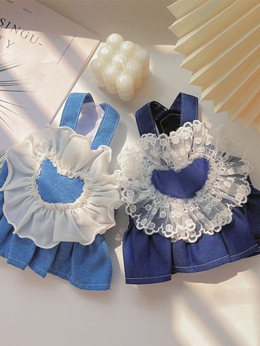 Pet Spring Summer Princess Skirt Dog Cat Lace Love Denim Strap Skirt Clothes ♢ - Picture 12 of 21