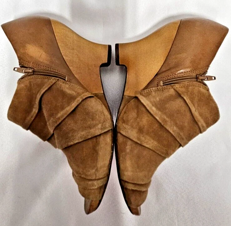 Naya GENESIS Suede Leather Peep Toe Bootie Zip Up Bamboo Heels Size 9W - Image 3 of 4