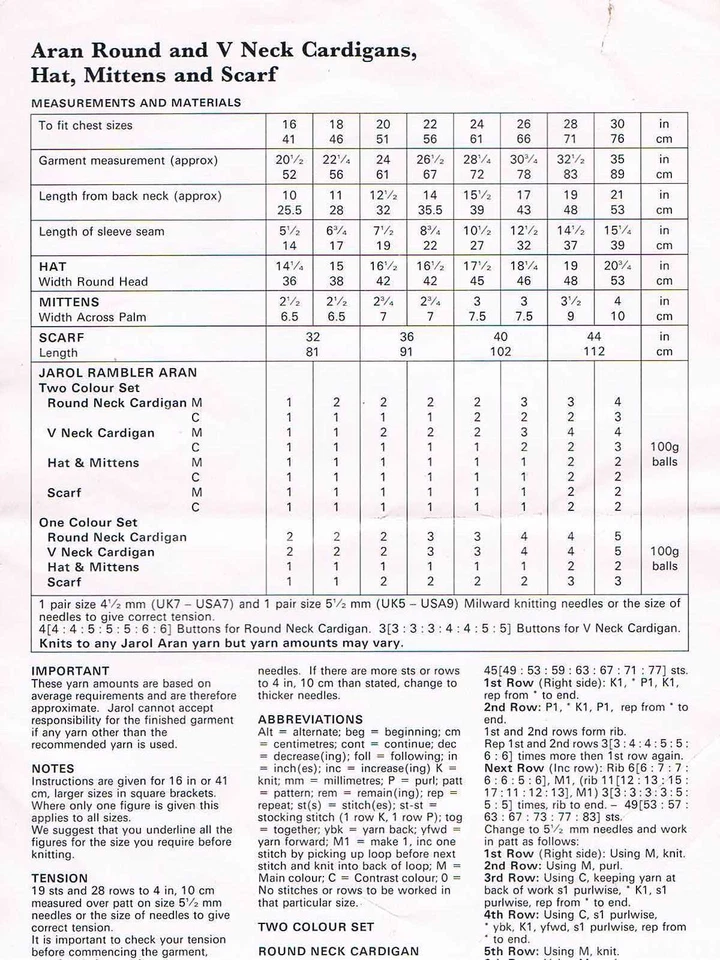 Vintage Aran Knitting Pattern, 8 sizes, 16 - 30 inch, 2 designs, A4 printed copy - Image 2 of 2