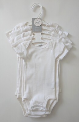 (Set of 5) Carter's Baby Bodysuits NB-12MOS Short Sleeve White Milestone NOS NEW