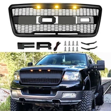 For 2004-2008 F150 F-150 Raptor Style Front Bumper Grille Grill Black w/Lights