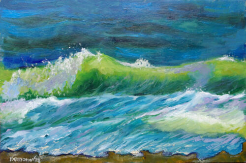 Seascape Wave Sea Original Painting Oil on Cardboard 8x12 Hand Painted YSArt - Picture 1 of 6