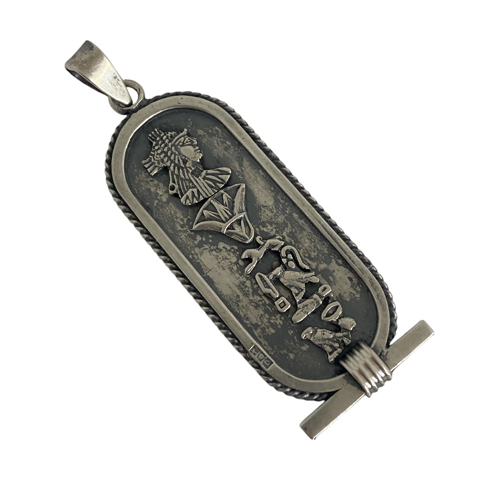 Oxidized Solid 800 Silver Egyptian Cartouche Isis… - image 3