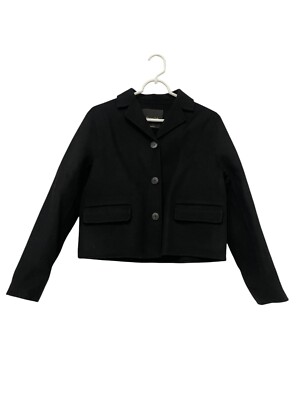 Massimo Dutti Womens Short Textured Wool Coat Jacket S Small Black 6410/730 NWT