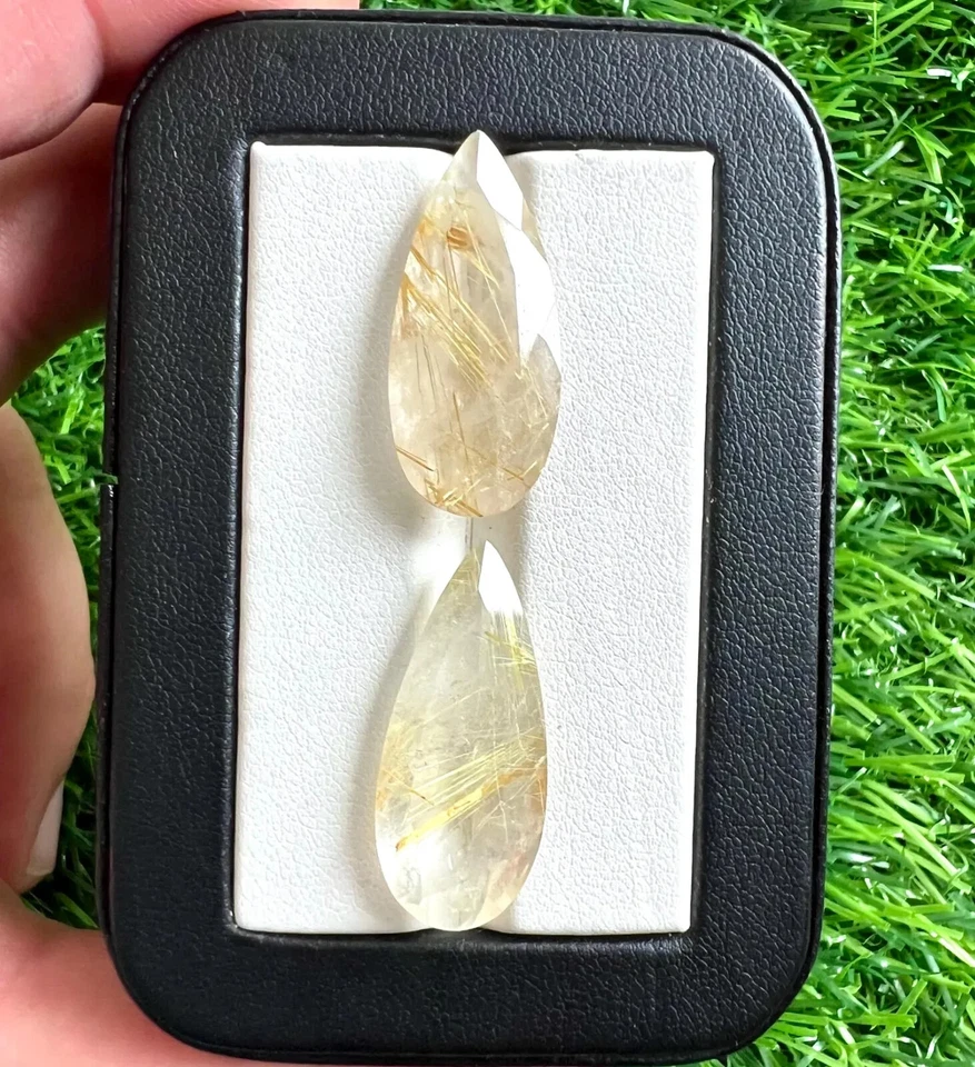 Natural Golden Rutilated Quartz 12x28 Pear Cut 5Pcs Loose Gemstone Lot. - Image 4 of 4