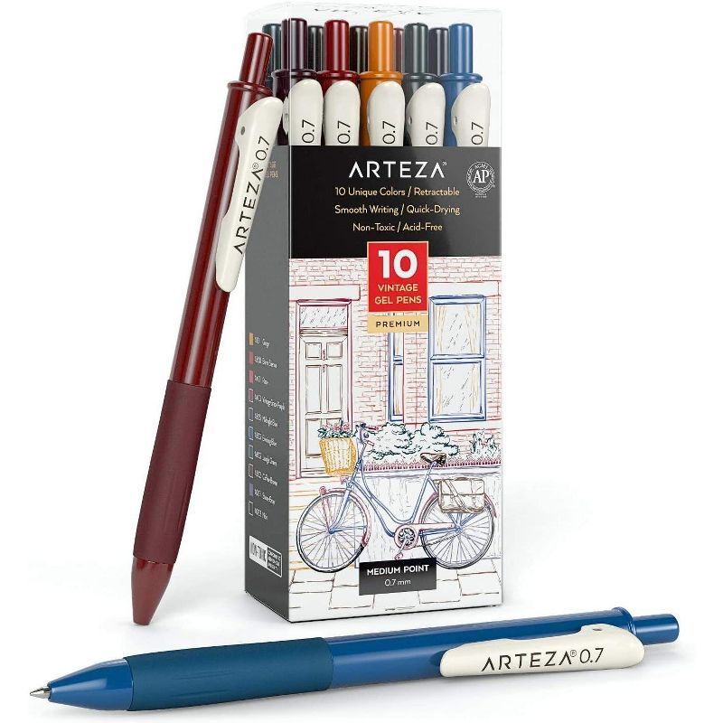 Arteza Retractable Gel Ink Pens Vintage Colors Set of 10
