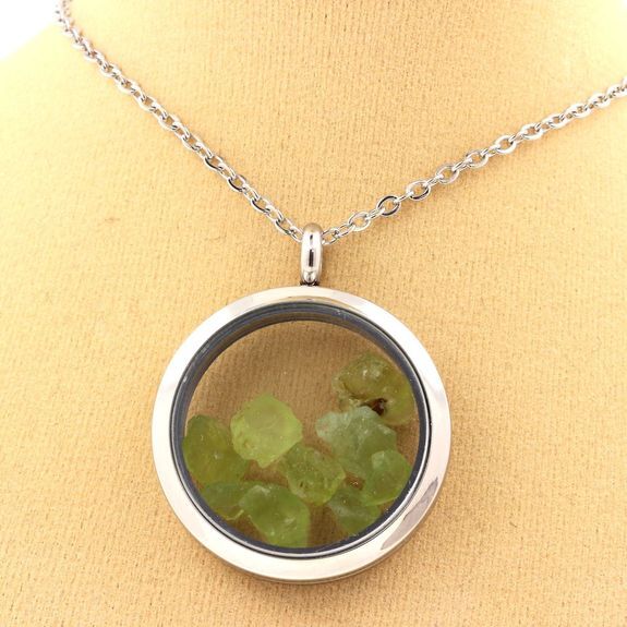 Collier péridot brut argent médaillon 30 mm style bohème chic chic