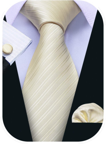 Stripe Men Ties Set Classic WOVEN Necktie with Handkerchief Cufflinks Formal - Picture 11 of 83