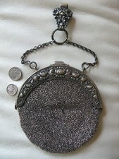 Antique Floral Steel Micro Bead Chatelaine Belt Clip Leather Kilt Purse 9
