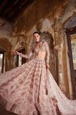 Heavy Designer Salmon Peach Georgette Lehenga Choli Dupatta For Festival Wear