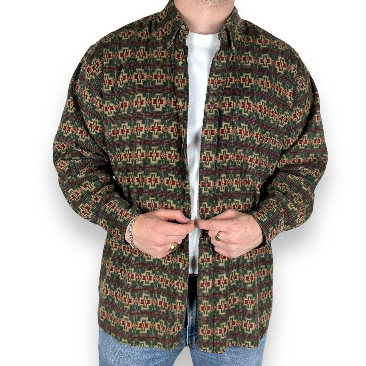 Vtg Pendleton Aztec Patterned Corduroy Button Dow… - image 4