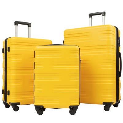 3 Pcs Luggage Set Hardside Spinner Suitcase Light TSA Lock 20'' 24'' 28'' Yellow