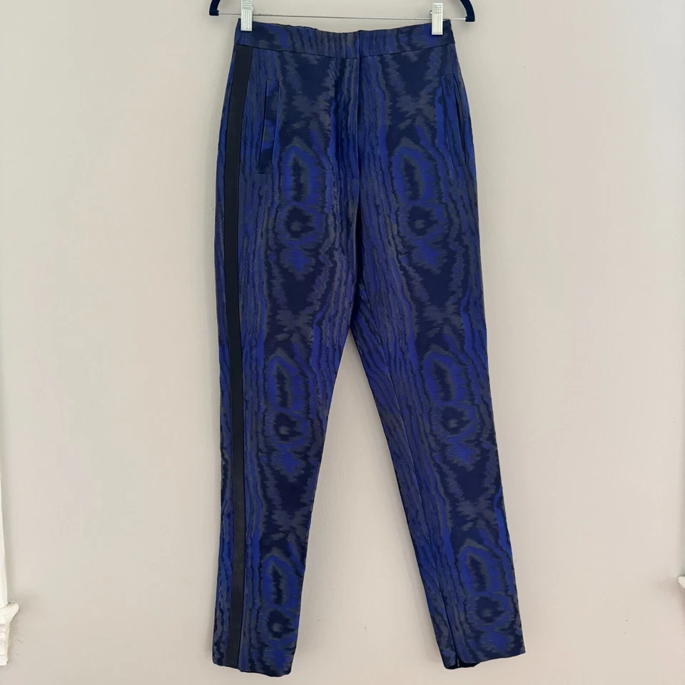 Pantalones CHRISTOPHER KANE Seda AZUL MOIRE Madera Estampado Completo Diseñador S US-4 UK-8 Foto 2 de 4